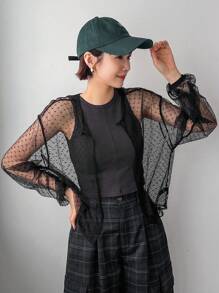FRIFUL Women's Sheer Mesh Split Hem Shirt