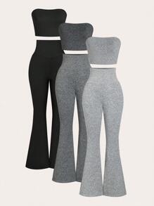 SHEIN Unity 2pcs/Set Sleeveless Tube Top And Flared Trousers For Spring/Summer - Multicolor - View 1