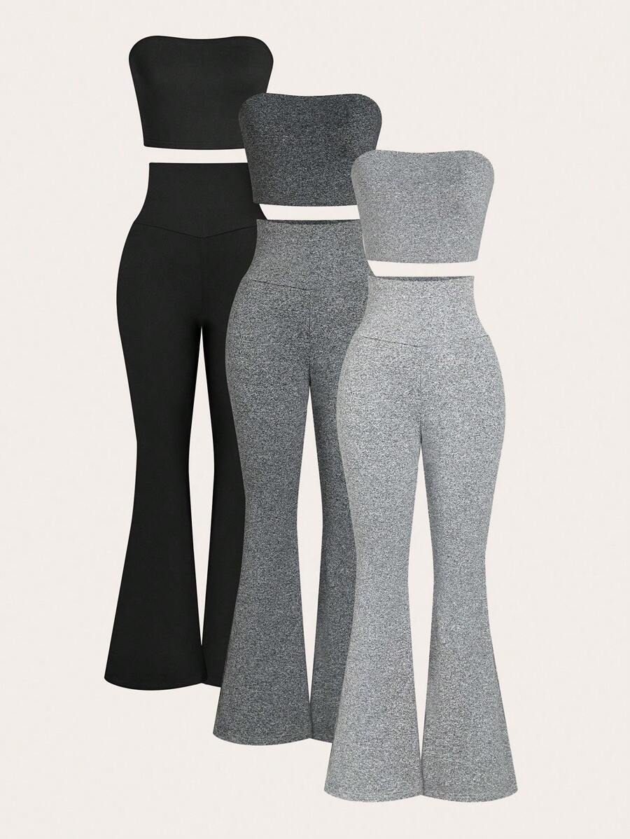 SHEIN Unity 2pcs/Set Sleeveless Tube Top And Flared Trousers For Spring/Summer - Multicolor - View 1