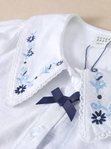 Cămașă cu mânecă scurtă pentru fete Tween, cu broderie florală, cu nasturi, vară