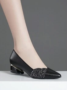 Fall/Winter Women's Fashion Comfortable Versatile Chunky Heel Colorblock High Heels Shoes With Sequin Decorations,Elegant