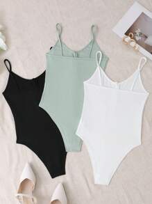 SHEIN Essnce 3入組女性純色背心連體衣 - 彩色 - 查看 2