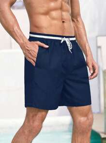 Manfinity Swimmode Men Striped Trim Drawstring Waist Swim Trunks