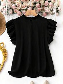 SHEIN Clasi Kích thước lớn Màu thuần Ruffle Cắt tỉa Áo sơ mi - màu đen - Xem 2