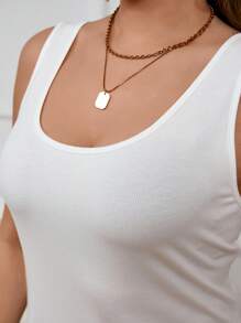 SHEIN LUNE Plus Size Solid Color Slim Fit Tank Top - Multicolor - View 3