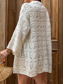 EURMUSE Women Kimono With Open Knit Fringes, Beach Outfit Summer - Beige - View 2