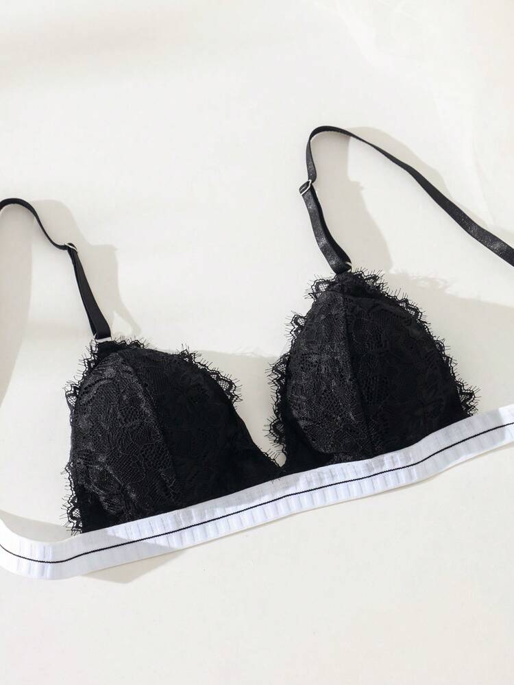 Contrast Lace Contrast Color Spaghetti Strap Bra