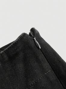 SHEIN MOD Của phụ nữ Màu thuần Frayed Hem Váy Denim - màu đen - Xem 3