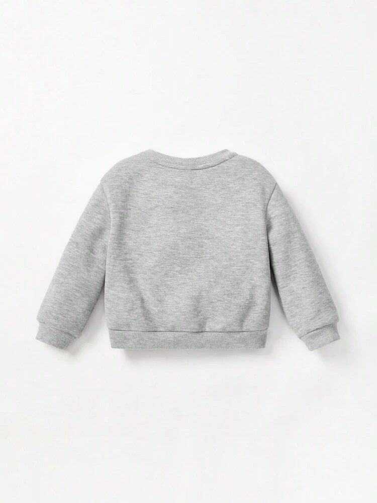 Baby Boy Grid Pattern Round Neck Oversized Sweatshirt