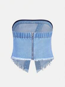 少女y2k街頭風格洗水丹寧無肩帶上衣