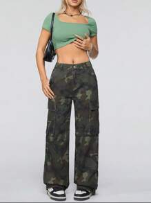 SHEIN EZwear 女士偽裝直筒牛仔褲,適用於海灘度假或休閒穿著 - 彩色 - 查看 1