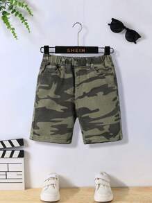 SHEIN 男童高弹水洗迷彩牛仔短裤，夏季款 - 彩色 - 查看 1