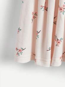 Cozy Pixies Baby Girl Floral Pattern Round Neck Short Sleeve Top With Elastic Waistband And Pants Set - Pink - View 6