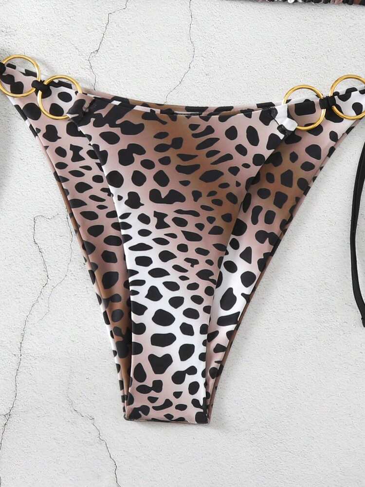 Summer Ladies' Halter Neck Leopard Print Bikini Set With Detachable Strap (Random Print)