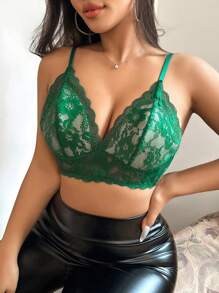 Women's Elegant Green Lace Bralette Knitted Fabric Medium Stretch - Green - View 1