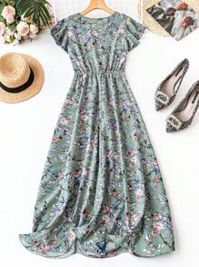 SHEIN Clasi 女士花卉印花盖袖迷你夏季长连衣裙 - 彩色 - 查看 7