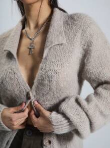 MUSERA Fluffy Knit Longline Cardigan Y2k Spring Casual Cute 90's Sun 0 Airport Outfits Holiday Comfy Occasion Evening Party Elegant - Grey - View 5