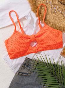 SHEIN Swim Women's Solid Color Textured Cut-Out Bikini Top For Swimming, Vacation, Summer Beach - Orange - View 1