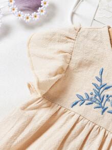 寶寶女孩夏季休閒刺繡短袖寬鬆裙