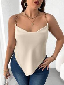 Celure Plus Size Draped Collar Chain Shoulder Strap Camisole Top - Apricot - View 1