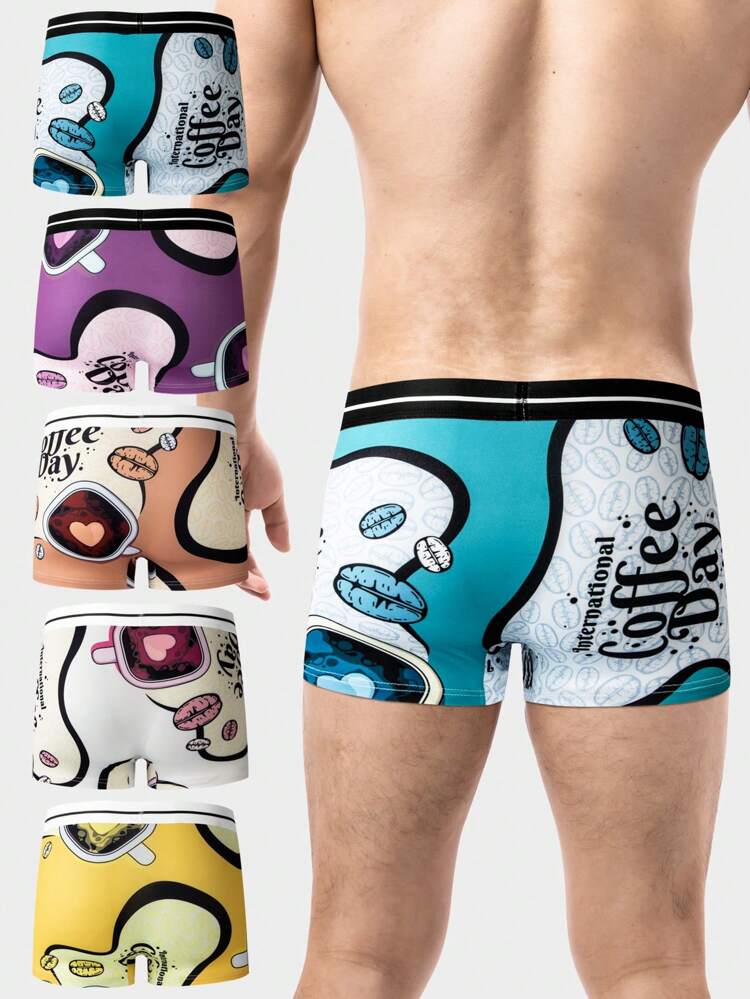 Men's Letter Printed Tape Boxer Briefs (5pcs Pack)