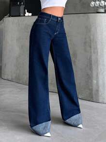 Jeans à jambes larges amples et décontractés remontés