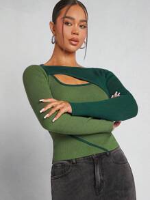 Hauture Asymmetric Cut Out Colorblock Sweater