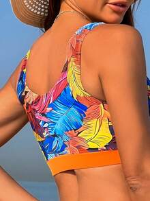 SHEIN Swim Two Pieces Plant Print Bikini Set, Bikini Set Swimwear With Cover Up Skirt Bathing Suit Beach Outfit Summer Vacation Summer Beach - Multicolor - View 6