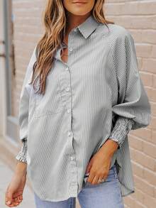 ASVIVID Women Casual Commuting Striped Raglan Sleeve Blouse, Autumn