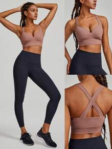 GLOWMODE Seamless Solid Straps Skinny Sports Bra Soft Gym - Pink - View 8