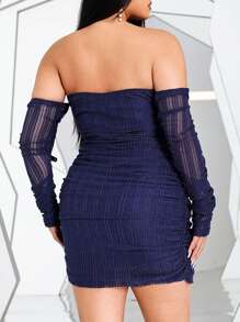 Allurite Plus Size Off Shoulder Ruched Bodycon Dress Fall Cloth For Women - Royal Blue - View 2