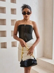 Aveloria Women's Zipper Front Denim Bustier Top