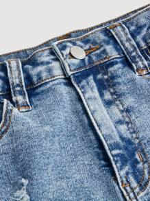 SHEIN Shorts di jeans da ragazza tween in stile boho Y2K per primavera/estate, strappati, con tasche oblique