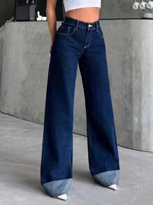 Jeans à jambes larges amples et décontractés remontés