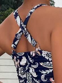 Swim Lushoire 女士植物圖案印花背心款式泳衣