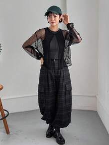 FRIFUL Women's Sheer Mesh Split Hem Shirt