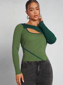 Hauture Asymmetric Cut Out Colorblock Sweater