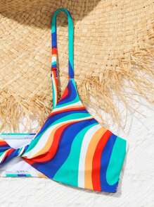 2 piezas/Set Bikini de verano para adolescente con parte superior con tirantes de espagueti de varios colores ajustables y retorcidos adelante y Bottom de bikini de varios colores, conjunto de bikini de verano, conjuntos a juego madre e hija (se venden 2 sets por separado) Playa de verano