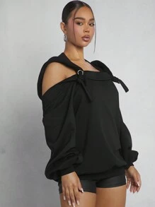 Denimoi Vestido Con Capucha, Nudo Y Sudadera - Negro - Ver 4