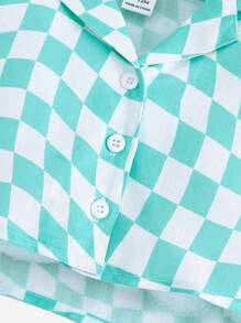 SHEIN Baby Girl Casual Plaid Short Sleeve Shirt With Elastic Waist Shorts Set For Streetwear
