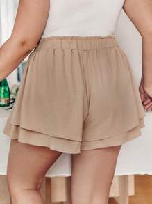 SHEIN Clasi Plus Size Elastic Waist Tie Belt Shorts