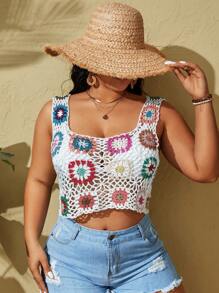Slaydiva Diseño De Cubierta De Tapa De Ganchillo Hueca De Talla Grande Para Mujer Con Patrón Floral