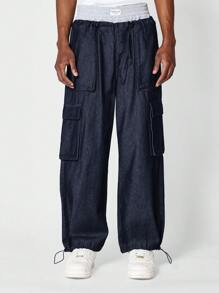 SUMWON Loose Fit Double Waistband Cargo Jean - Dark Wash - View 2