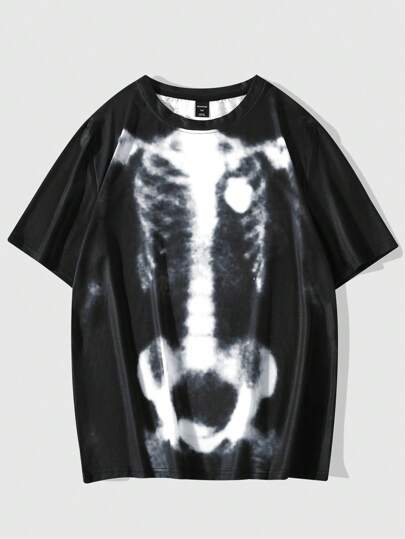 Grunge Punk Men's Fashionable Skull Print Short Sleeve T-Shirt, Summer