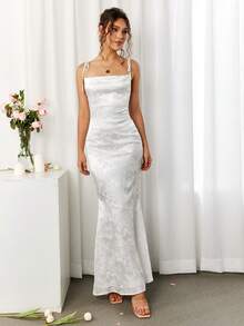 PARTHEA 露背交叉系带提花缎面长裙 - 白色 - 查看 8