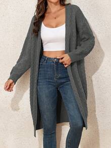 Women's Loose Fit Casual Solid Color Cardigan - Dark Grey - View 6