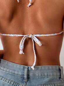 Swim Mod Summer Beach Random Printed Halter Bikini Top - Multicolor - View 5