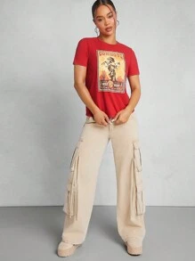 Denimoi Camiseta ajustada con diseño de vaquero y letra - Marrón - Ver 4