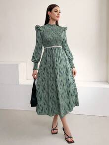 Mulvari 女式花卉印花 Shirred 荷葉邊裝飾裙