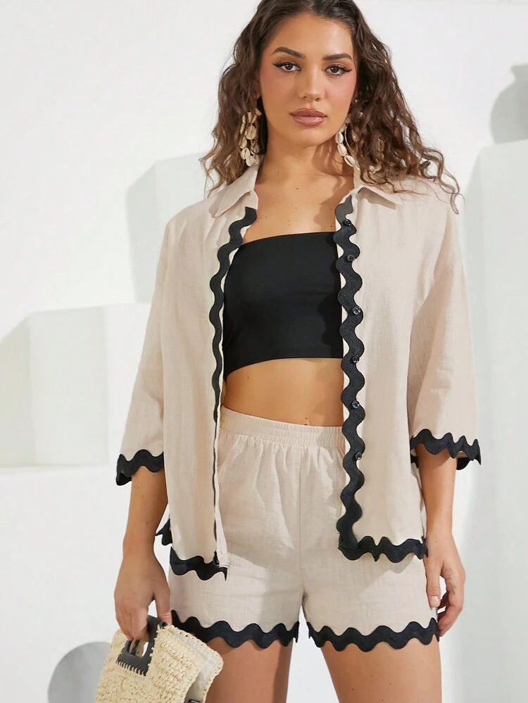 Scallop Edge Shirt & Shorts Two Piece Set
